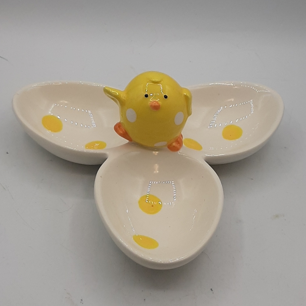Vintage Abbott 3D Figural Fat Baby Chick Polka Dot Clover Divided Dish